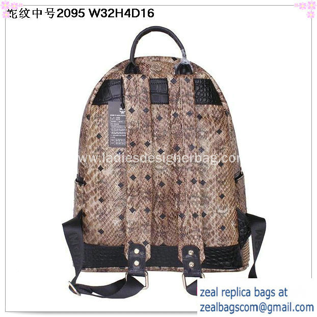High Quality Replica MCM Armour Medium Backpack Snake Leather MC2095 Brown - Click Image to Close